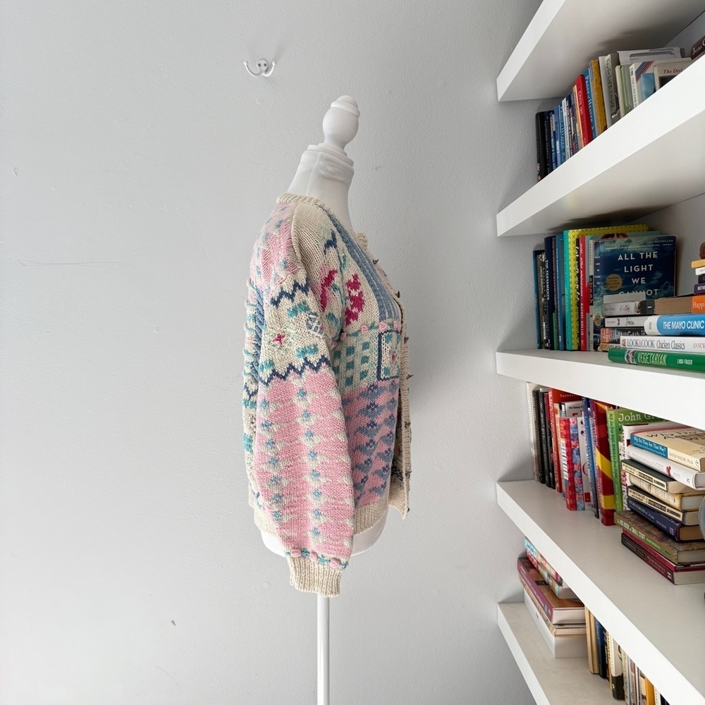 Bryn Connelly Boho Patchwork Textured Cardigan in Soft Pastels Medium - Picture 9 of 13